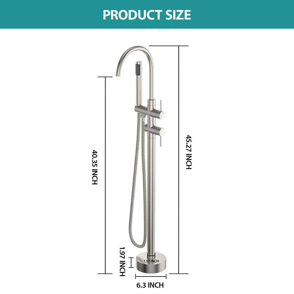 Double Handle Floor Mounted Freestanding Tub Filler With Handshower