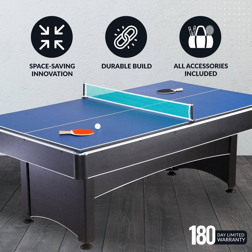 Hathaway Games Hathaway Maverick Deluxe 7 Ft Pool Table, with Ping Pong Multi Game Combo Tables for Family Recreation Game Rooms – Includes Billiard Balls, Cues, Paddles, Brush & More