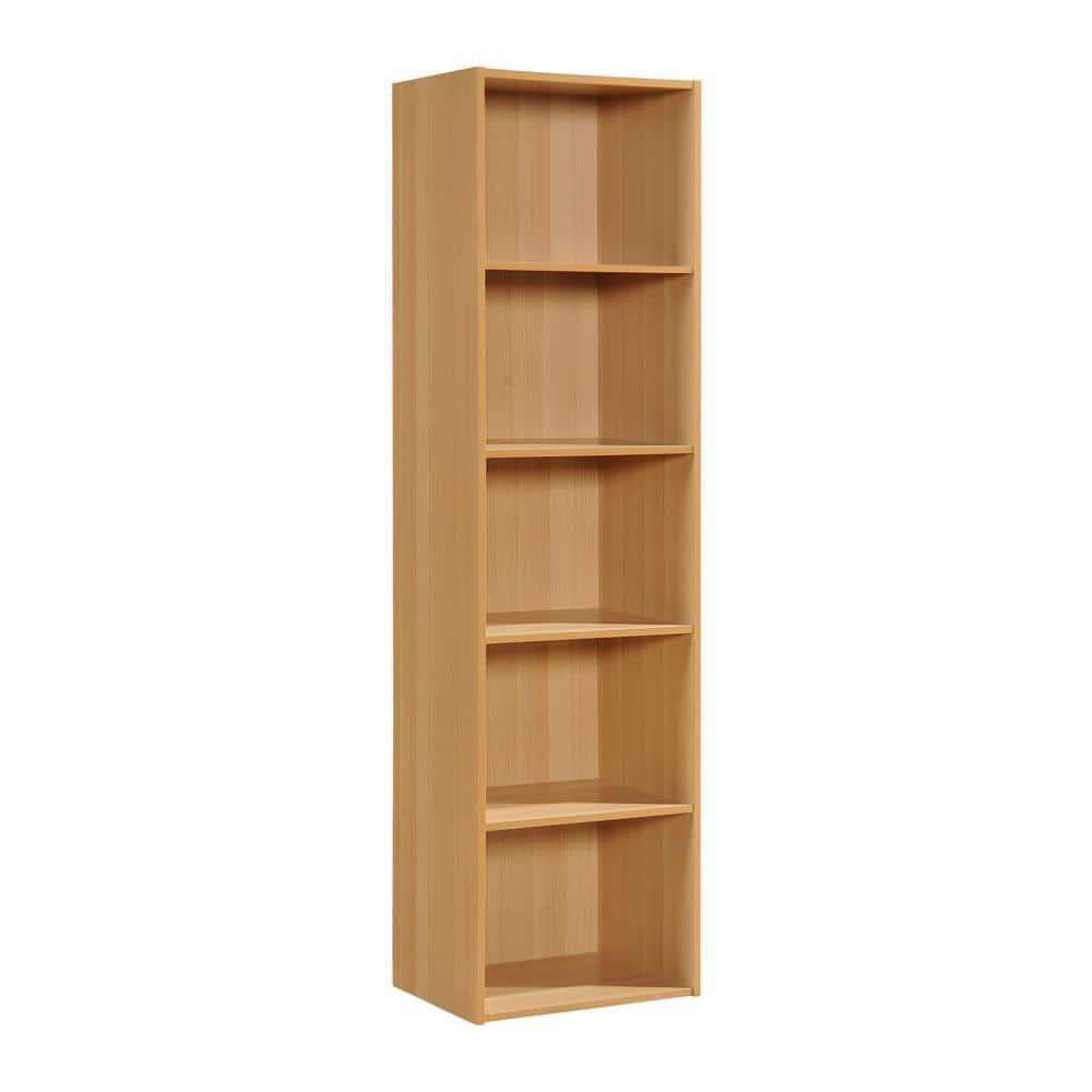 Hodedah 12 x 16 x 60 Inch 5 Shelf Bookcase and Office Organizer Solution for Living Room, Bedroom, Office, or Nursery, Beech Wood Finish
