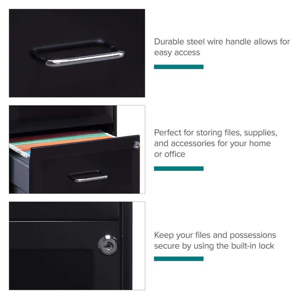 Hirsh Industries Space Solutions File Cabinet on Wheels 2 Drawer - Black: Steel Vertical Storage, Office Supplies, 26.7" Height