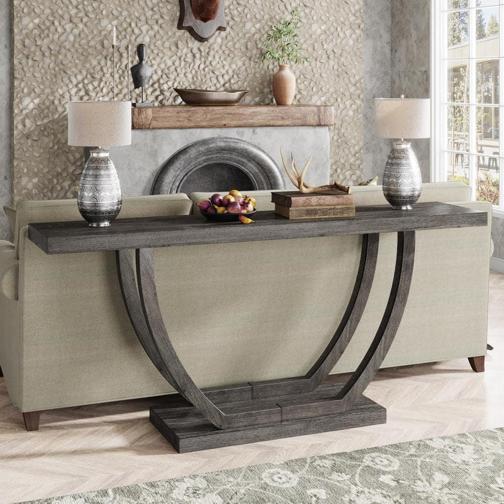 Resenkos Entryway Table, Console Sofa Table,63" Farmhouse Console Table, 2-Tier Entryway Sofa Table Gray