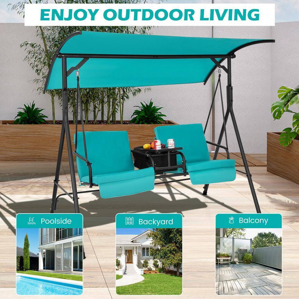 Resenkos Porch Swing, Porch Swing Chair with Adjustable Canopy-Turquoise, Hanging Outdoor Porch Swings for Garden, Backyard