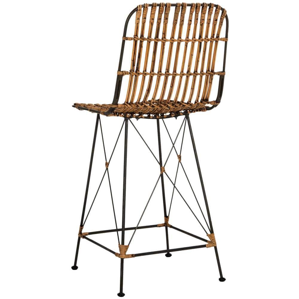 Minerva Wicker Counter Stool (Set of 2)  - WIK6509 - Natural Brown Wash/Black - Safavieh