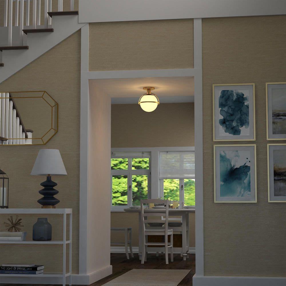 Evelyn&Zoe 9.25" Antique Brass Finish Metal/Glass Semi Flush Mount