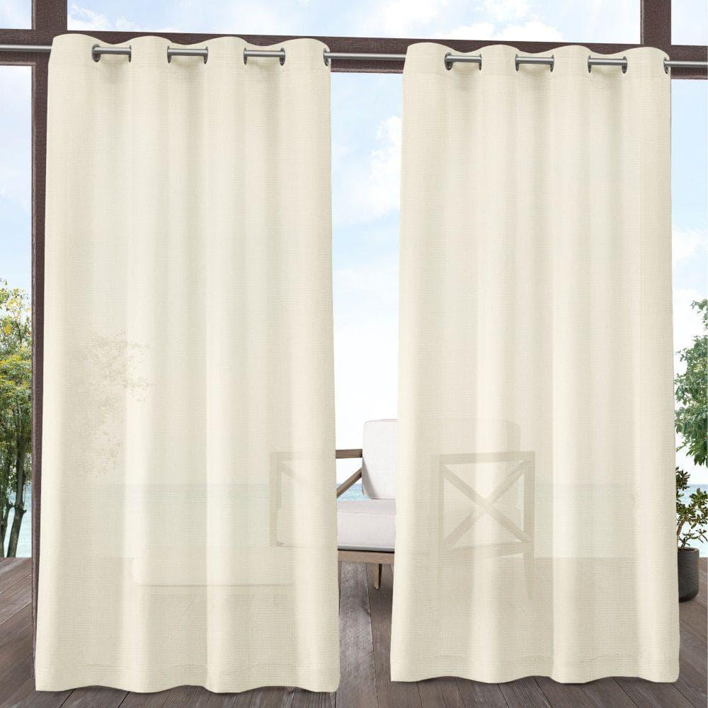 Set of 2 84"x54" Miami Textured Indoor/Outdoor Grommet Top Curtain Panel Ivory - Exclusive Home