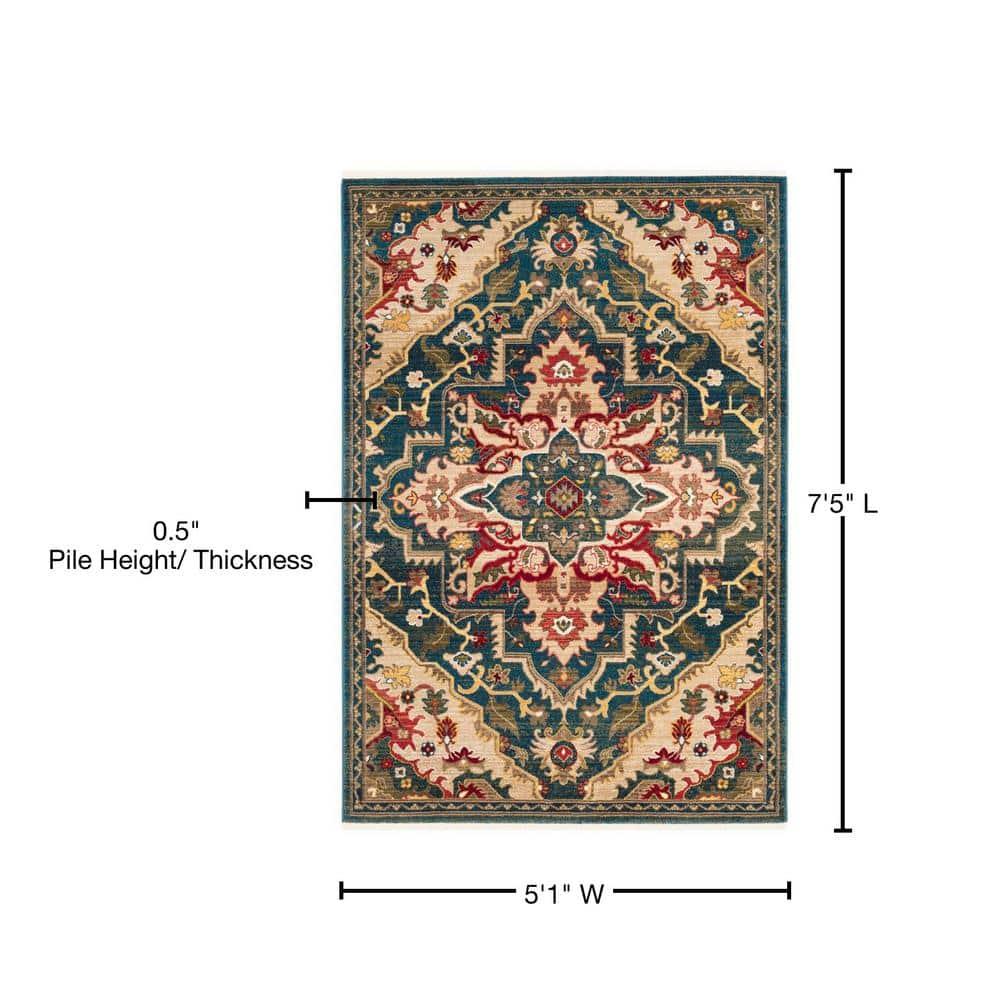 Kashan KSN304 Power Loomed Area Rug - Blue/Beige - 5'1"x7'5" - Safavieh.