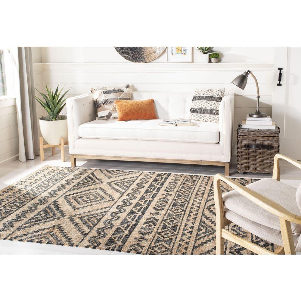 Kilim KLM751 Hand Loomed Area Rug - Natural/Charcoal - 7'x7' - Safavieh