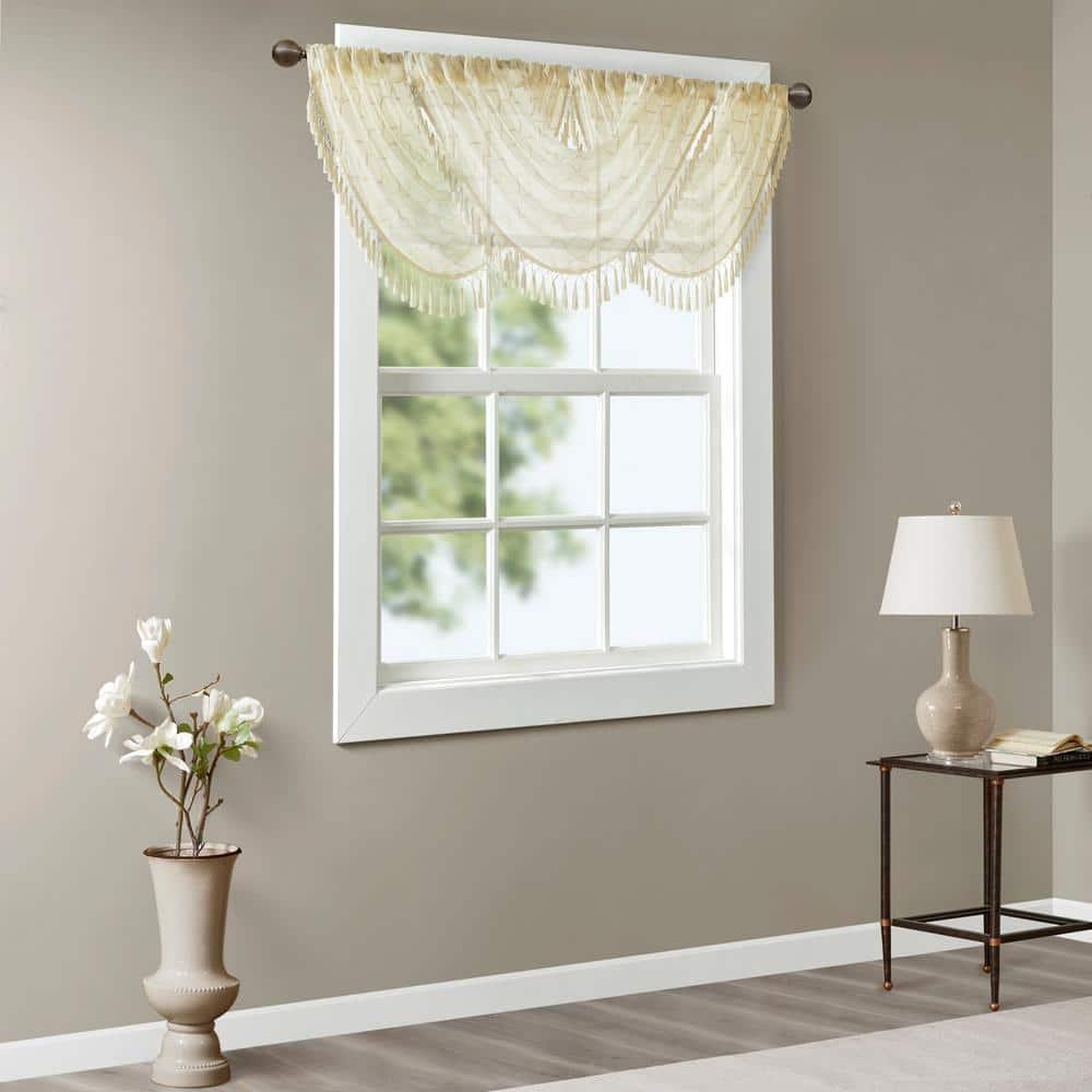 Madison Park Irina Diamond Sheer Embroidered Single Waterfall Valance