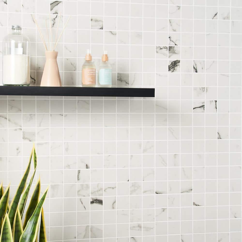 Saroshi Statuario Venato 11.81 in. x 11.81 in. Matte Porcelain Floor and Wall Mosaic Tile (0.96 sq. ft./Each)