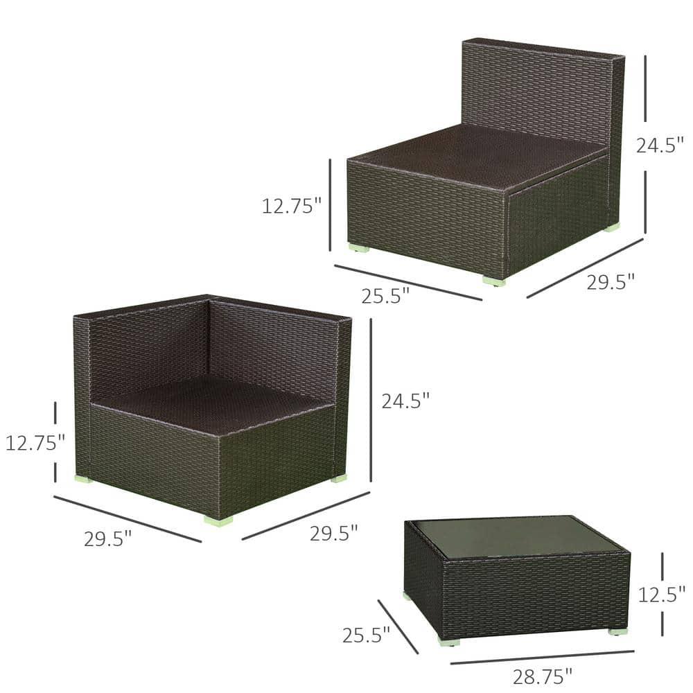 Outsunny 7 Piece Outdoor Patio Furniture Set, PE Rattan Wicker Sectional Sofa Set with Couch Cushions, Pillows, Coffee Table, Beige