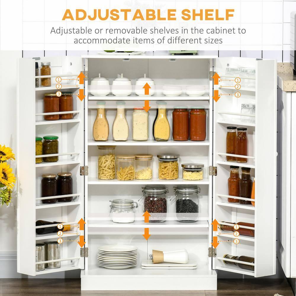 Latitude Run® HOMCOM 41" Modern Kitchen Pantry Freestanding Storage Cabinet With Double Doors Adjustable Shelves For Living Room - White