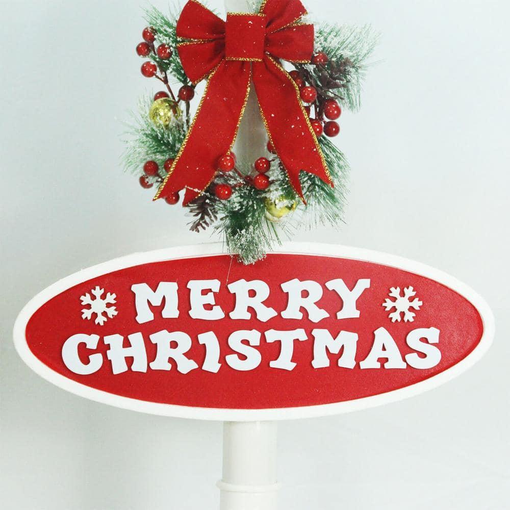 Christmas Time 71-In. Musical Snowy Street Lamp | Christmas Tree Scene, 2 Signs, Cascading Snow, and Holiday Songs | White | CT-SL071A-WHT
