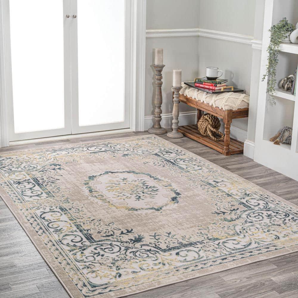 JONATHAN Y Rosalia Cottage Medallion Navy/Ivory 4 ft. x 6 ft. Area Rug