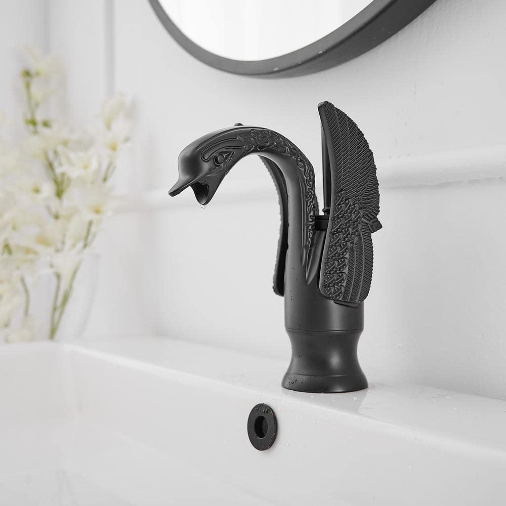 BWE Swan Single Hole Single-Handle Bathroom Faucet And Pop Up Drain & Overflow Cover