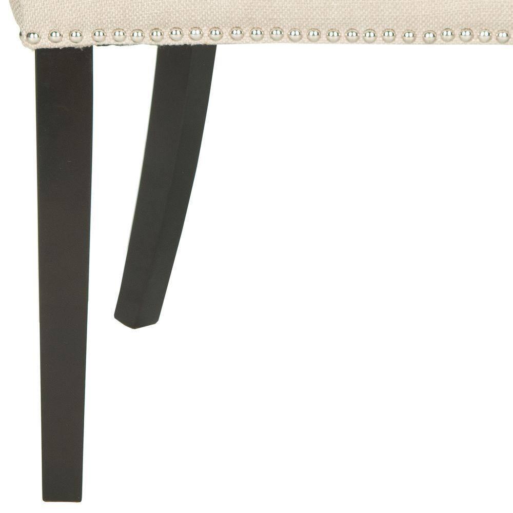 Ivory Linen Upholstered Parsons Side Chair with Gold Nailhead Trim