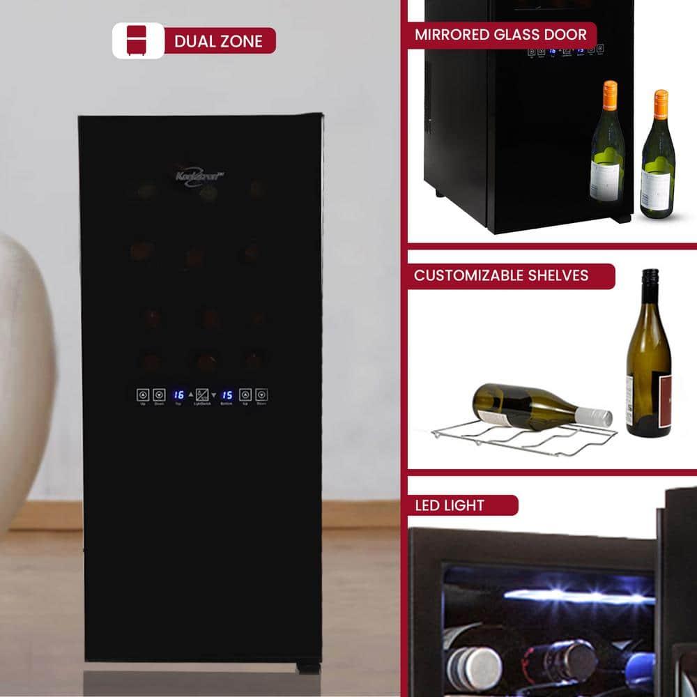 24 Bottle Dual Zone Wine Cooler, Black, 2.4 cu. ft. (68L) Freestanding Wine Fridge