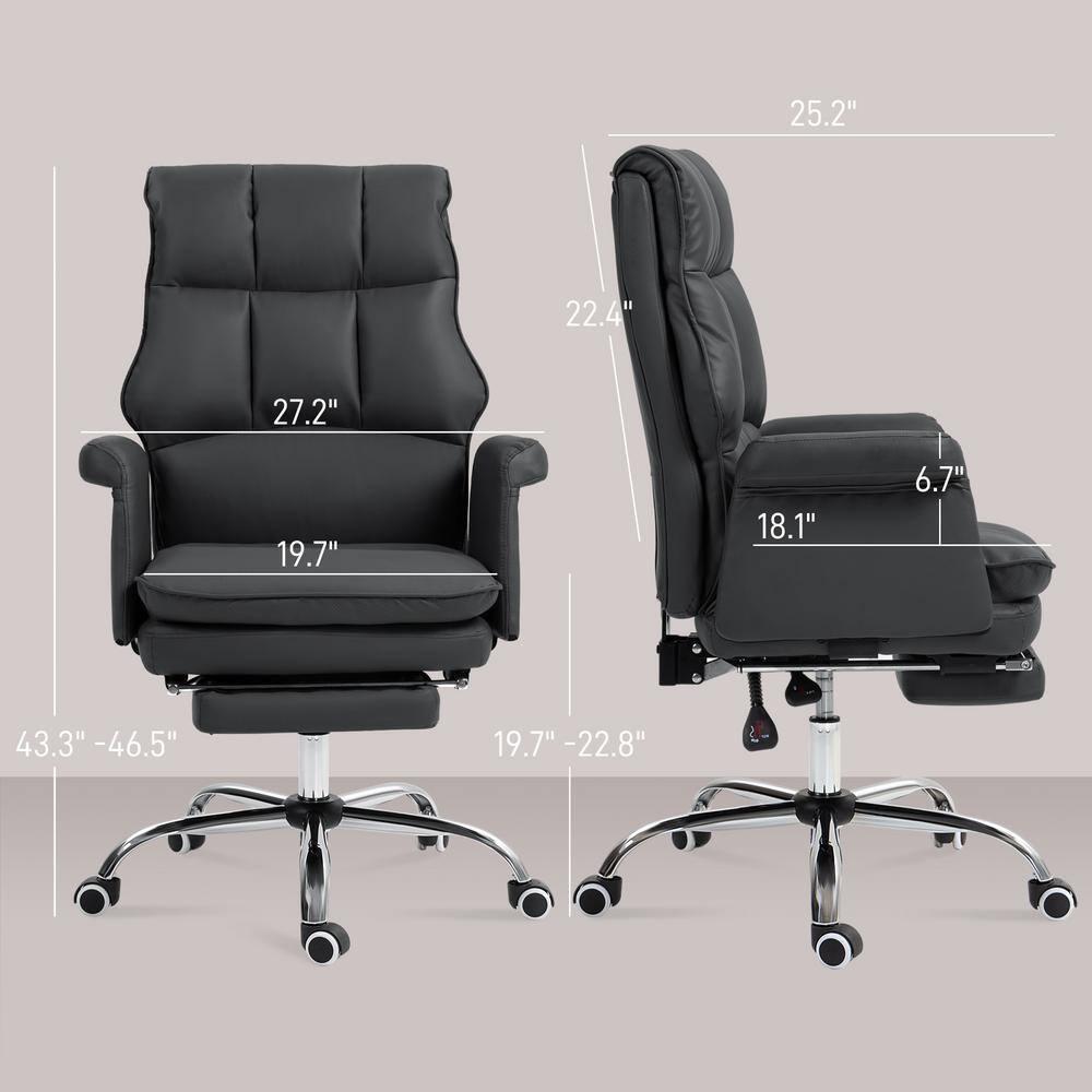 HOMCOM Executive Office Chair with Footrest, Ergonomic Office Chair, Reclining PU Leather Computer Chair, Black