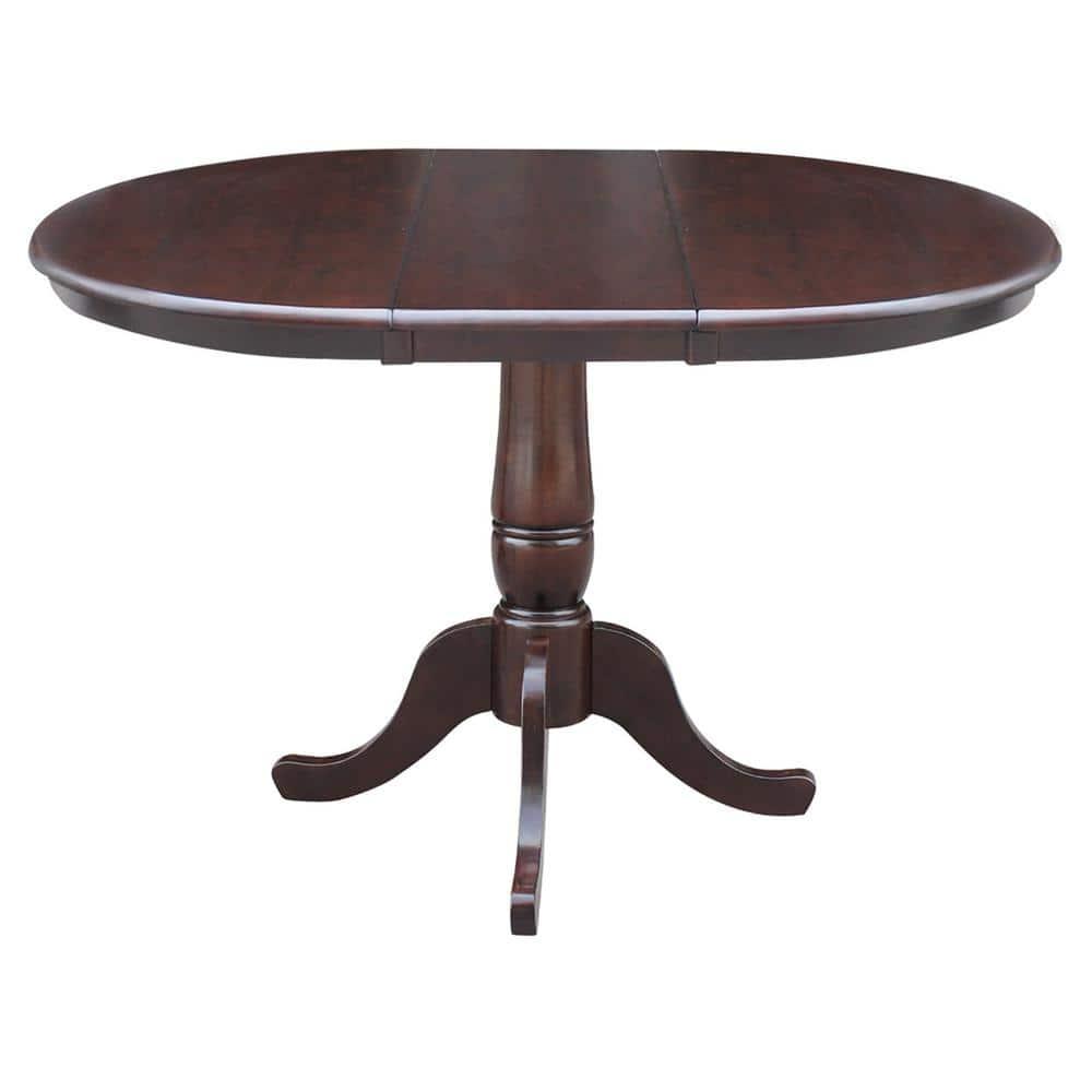 International Concepts 36 inches Round Top Pedestal Table With 12 inches Leaf - 28.9 inchesH - Dining Height