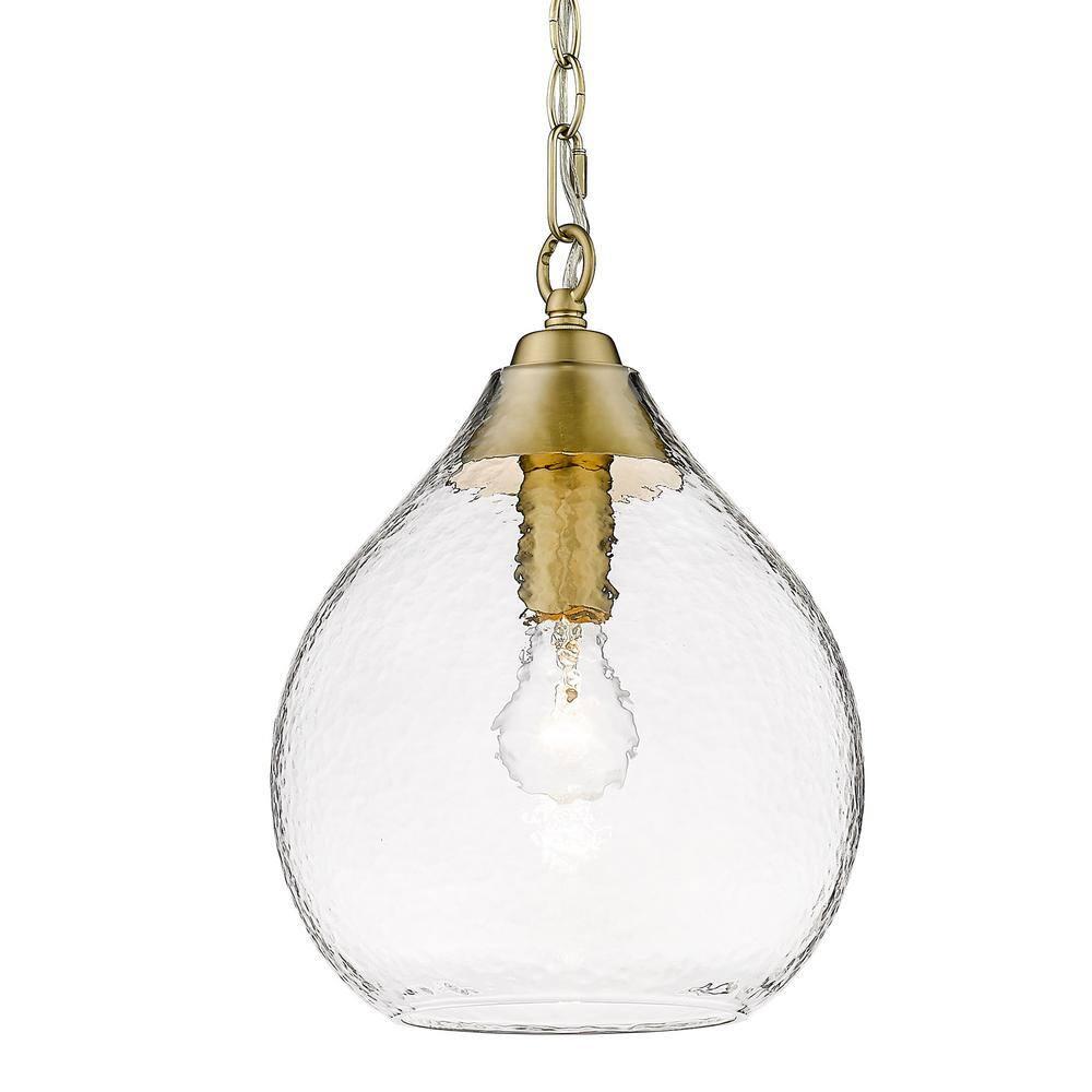 Golden Lighting Ariella 1-Light Pendant in Brushed Champagne Bronze with Hammered Clear Glass