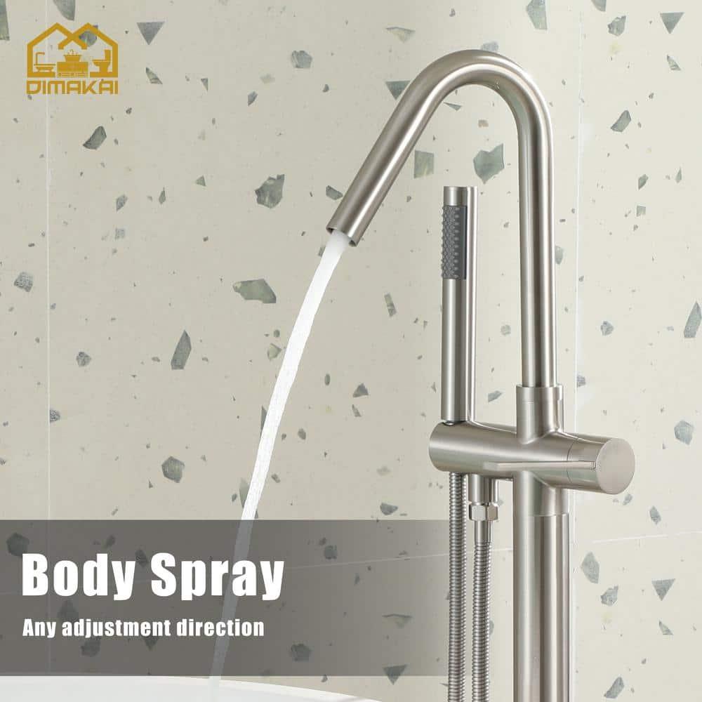 Double Handle Floor Mounted Freestanding Tub Filler With Handshower