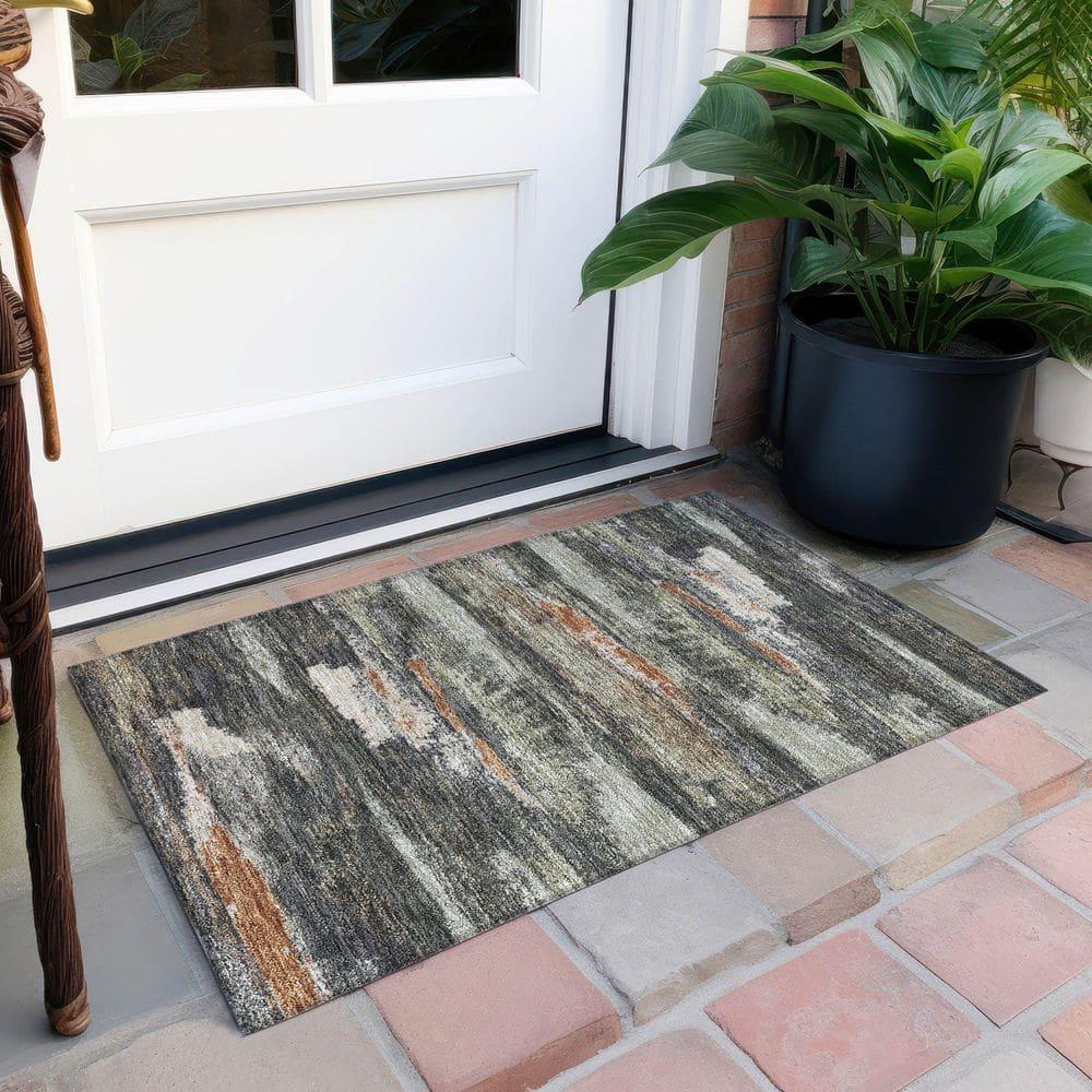 Gray Abstract Flat Woven Washable Rectangular Rug 5' x 7'