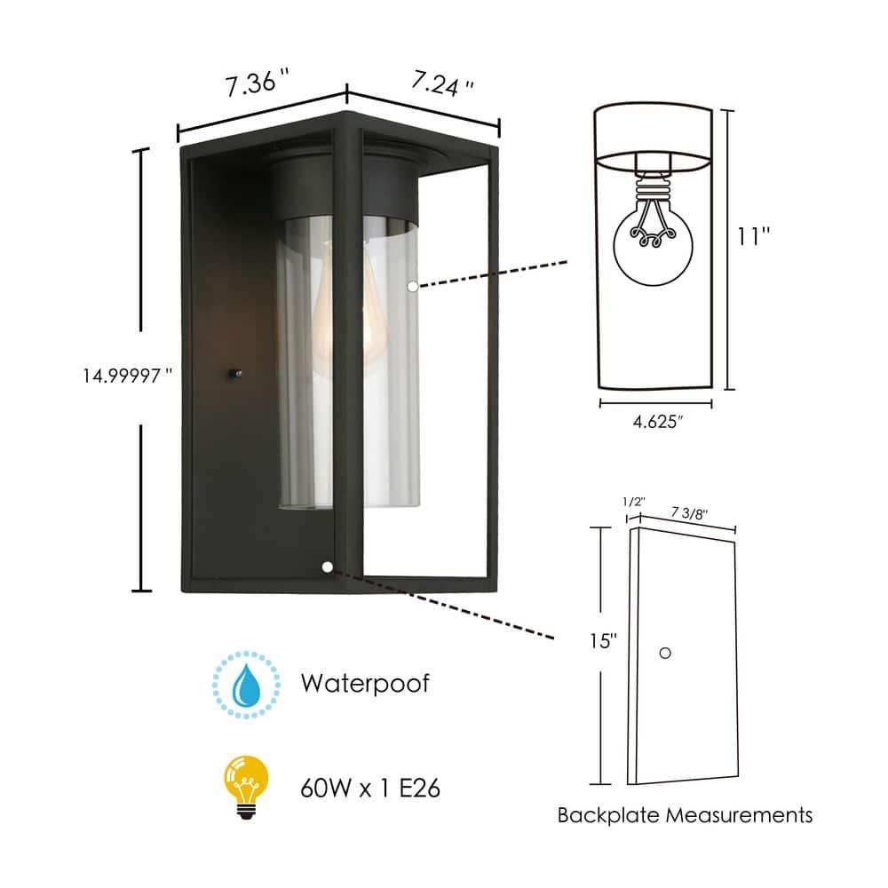 1-Light Outdoor Wall Sconce Modern Dimmable LED Waterproof Indoor/Outdoor Wall Lantern with Clear Glass, Black,Matte Black