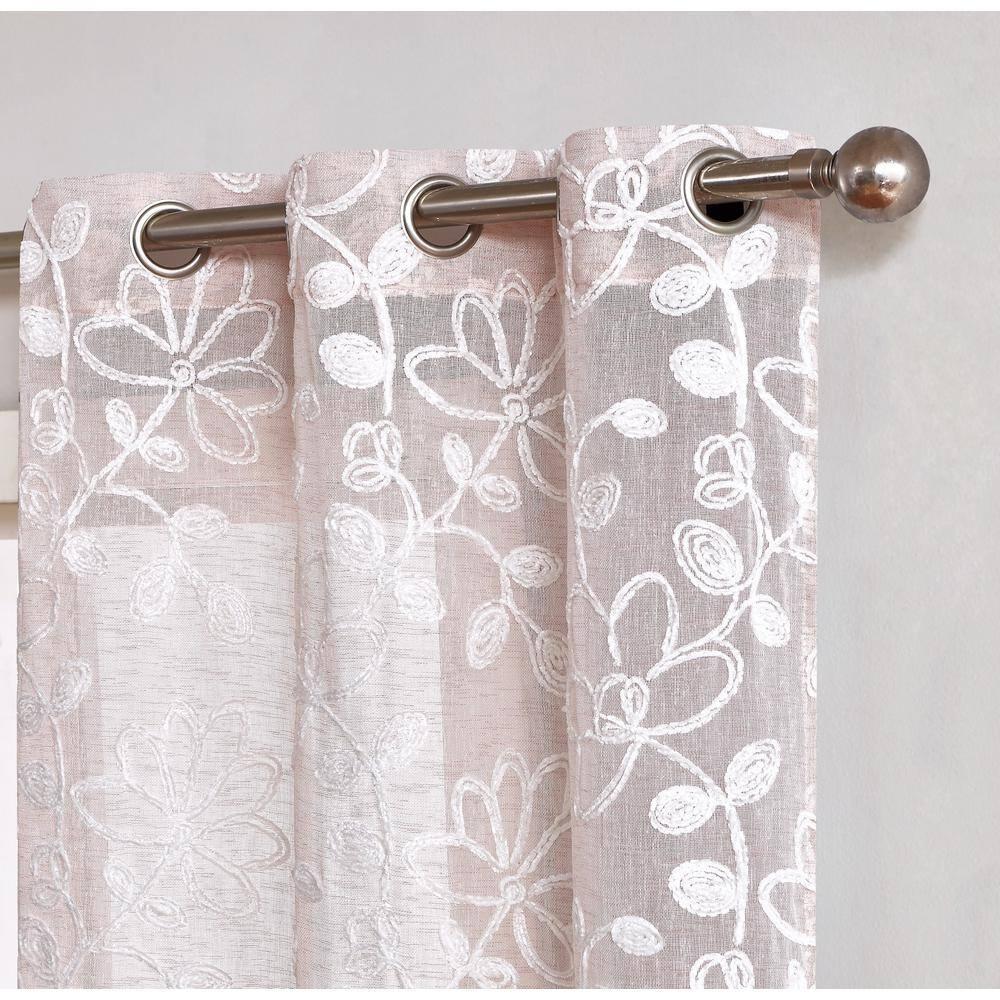 Dainty Home Rita 2-pack Linen Textured Grommet Window Panels With 3d Chenille Floral Embroidery Blush 76" W x 84" L