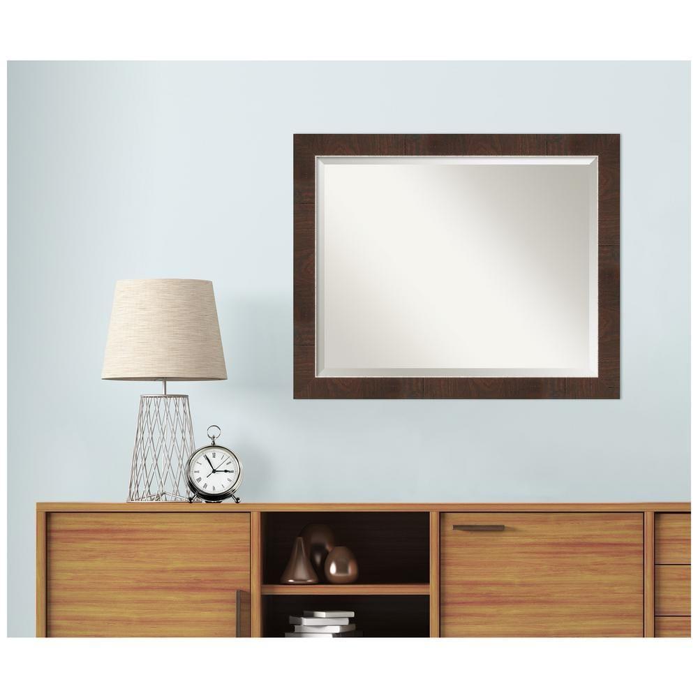 Amanti Art 32" x 26" Wildwood Framed Bathroom Vanity Wall Mirror Brown: Modern Rectangle, Beveled, Wall Mount, Polystyrene Frame
