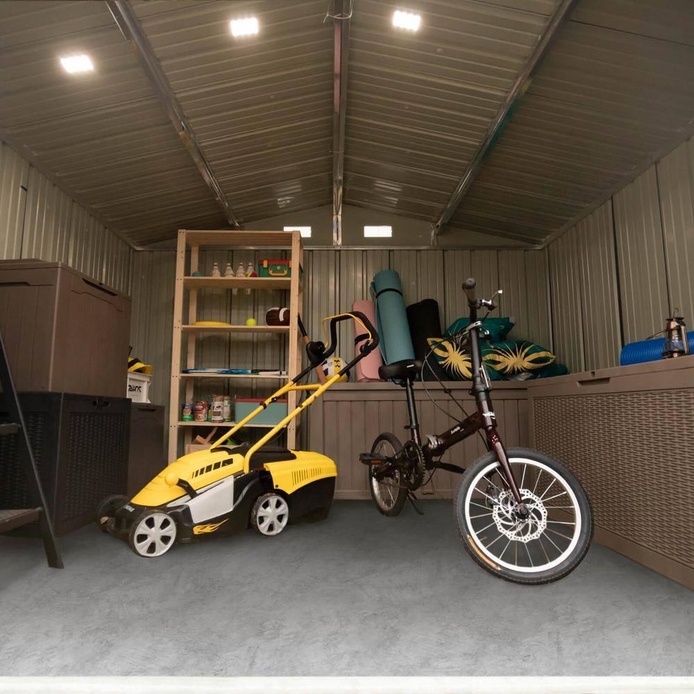 Patiowell 10' x 8' Outdoor Storage Shed with Floor Frame Kit, Metal Garden Tool Shed with Design of Lockable Doors, Utility and Tool Storage for Garden, Backyard, Patio, and Outside Use, Brown