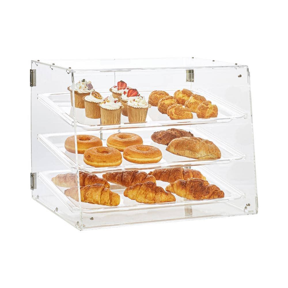 KFFKFF 3-Tier Acrylic Bakery Display Case Countertop Donut Pastry Case Rear Door