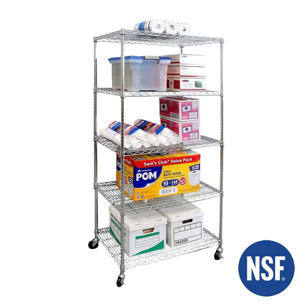 Seville Classics 36'' W 5-Tier NSF-Certified Steel Shelving with Wheels