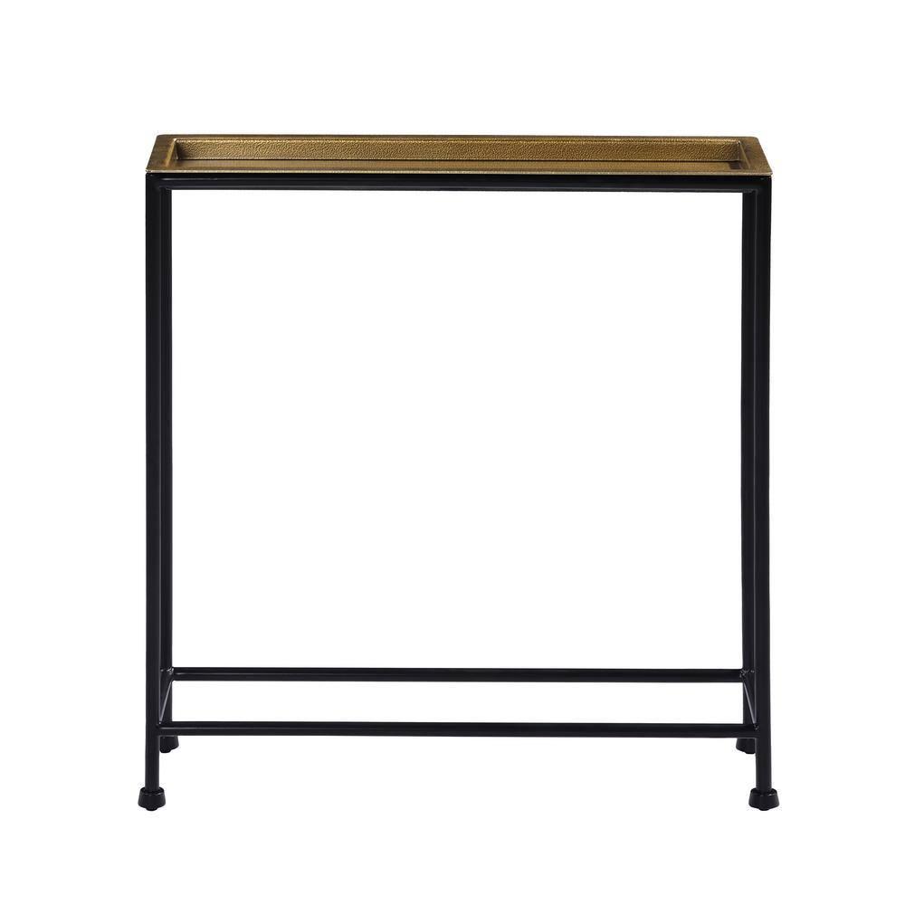 Comfort Pointe Tivoli Side Table Brass/Antique Bronze: Removable Tray, No Assembly, Metal Frame