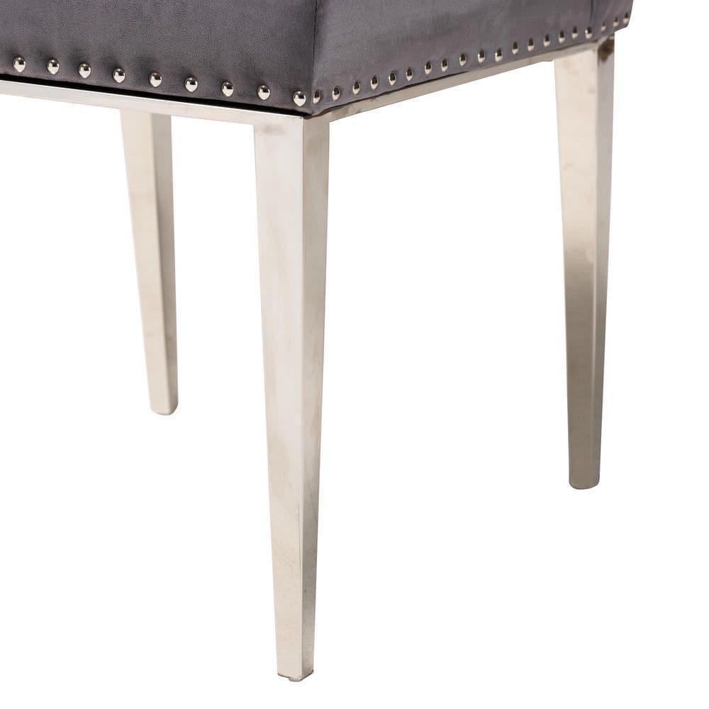 Baxton Studio Caspera Contemporary Glam and Luxe Grey Velvet Fabric and Silver Metal 2-Piece Dining Chair Set