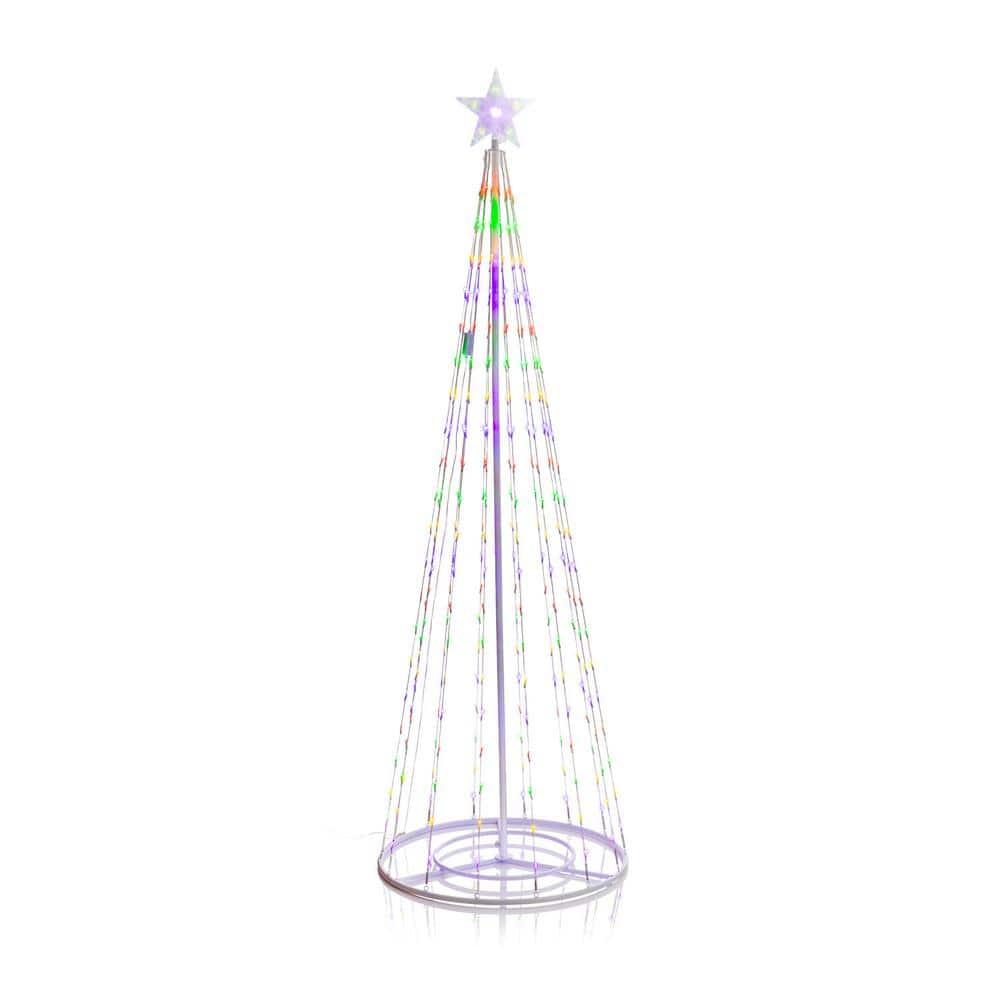 Alpine Corporation 86"H Indoor Artificial Christmas Tree with Multi-Colored Lights and Star Topper , Christmas Decoration