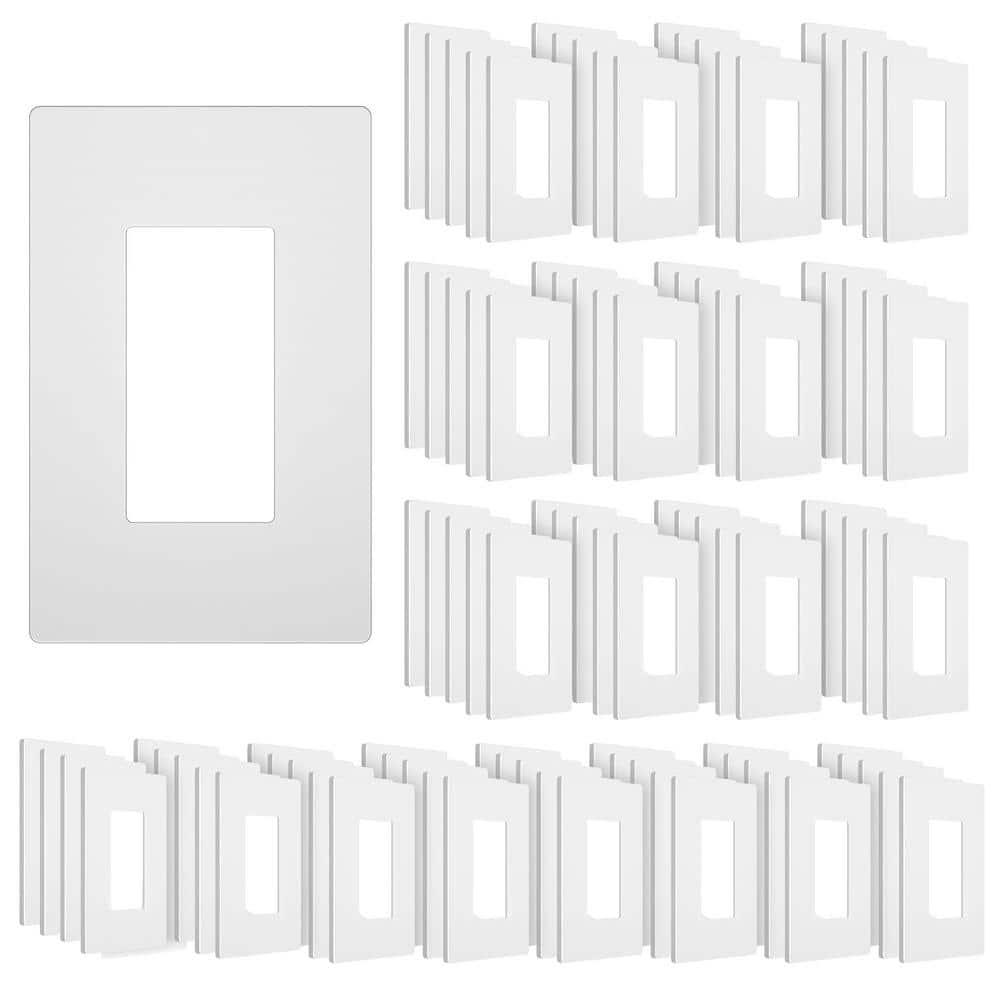 Screwless Decorator Wall Plate, Child Safe Outlet Cover, 1-Gang White Switch Plate Covers, Unbreakable Polycarbonate Thermoplastic, Standard Size, Glossy, 10 Pack