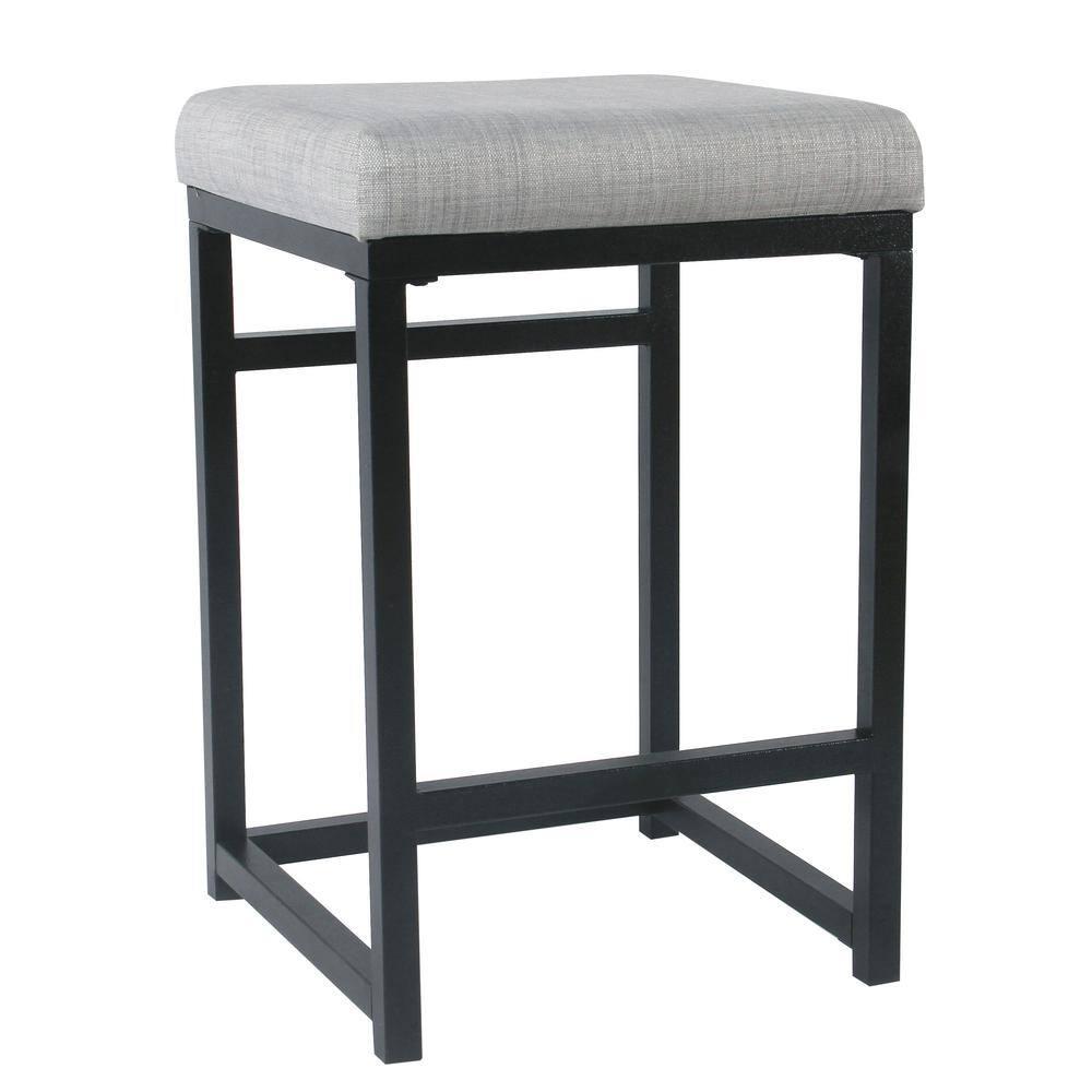 HomePop 24" Open Back Metal Counter Height Barstool Light Gray: Upholstered Square Seat, No Assembly Required