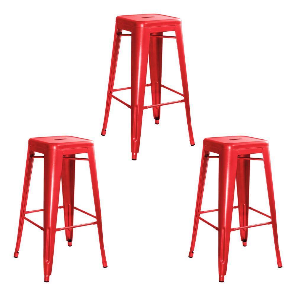 30 in. Loft Red Metal Bar Stool - 3 Piece