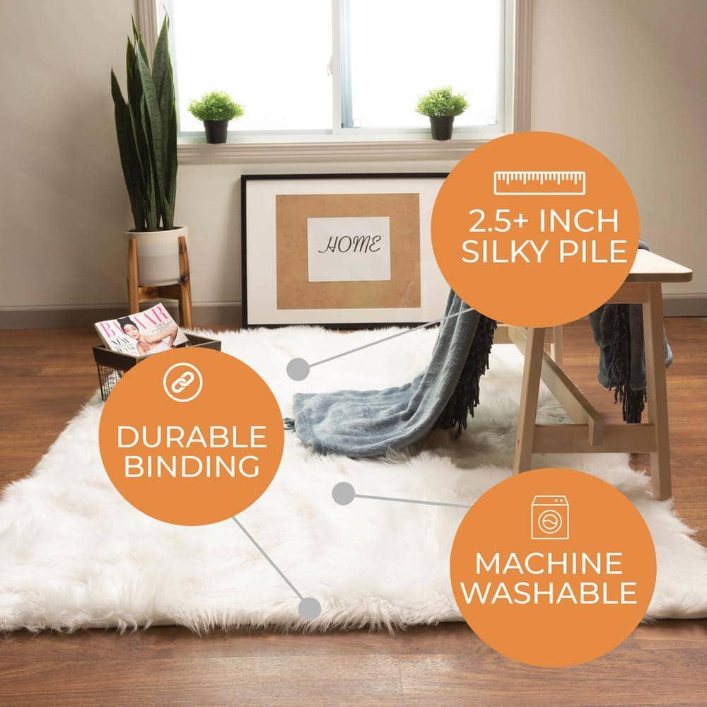 Diller White Faux Sheepskin Fur Machine Washable Shag Fluffy Area Rug