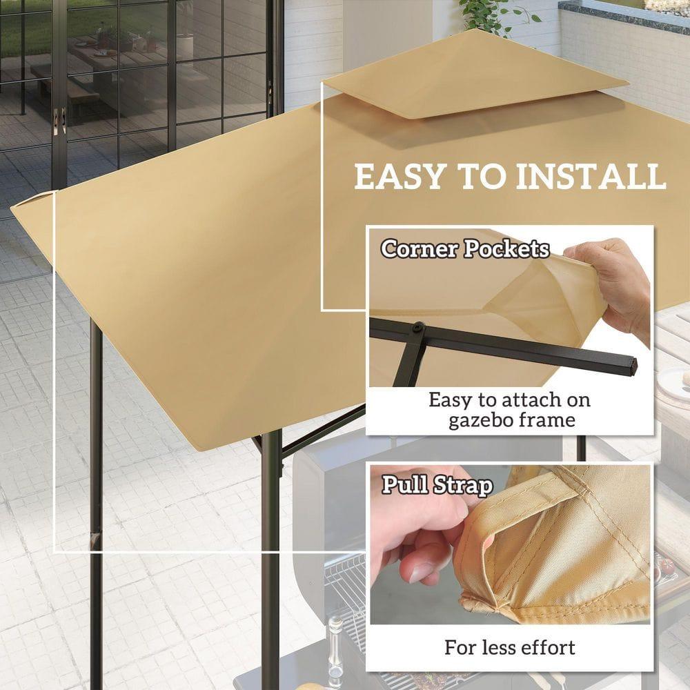 Outsunny Grill Gazebo Canopy Replacement Roof, UPF50+ Protected, 5' X 8' Outdoor BBQ Canopy Replacement Cover, Double Tiered Grill Canopy Replacement Cover, TOP COVER ONLY, Beige