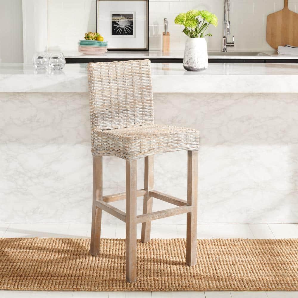 Tobie Rattan Bar Stool - BST6500 - Grey White Wash - Safavieh