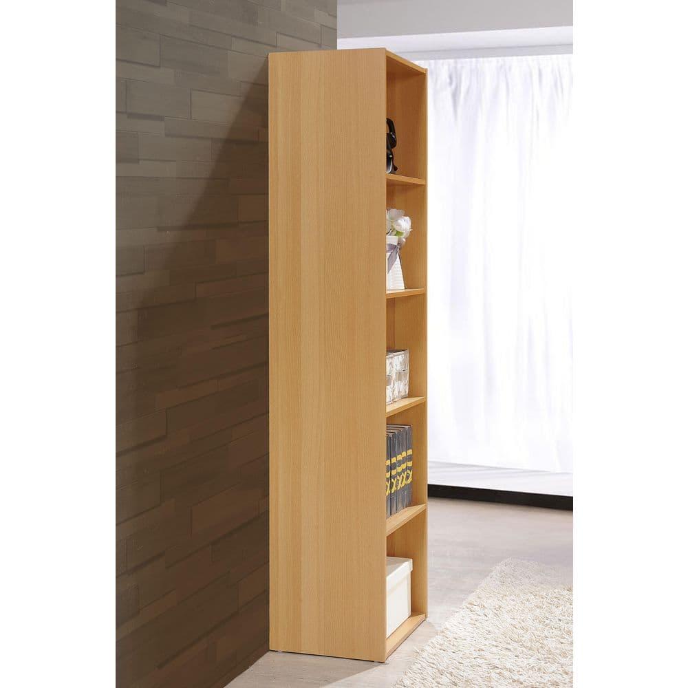 Hodedah 12 x 16 x 60 Inch 5 Shelf Bookcase and Office Organizer Solution for Living Room, Bedroom, Office, or Nursery, Beech Wood Finish
