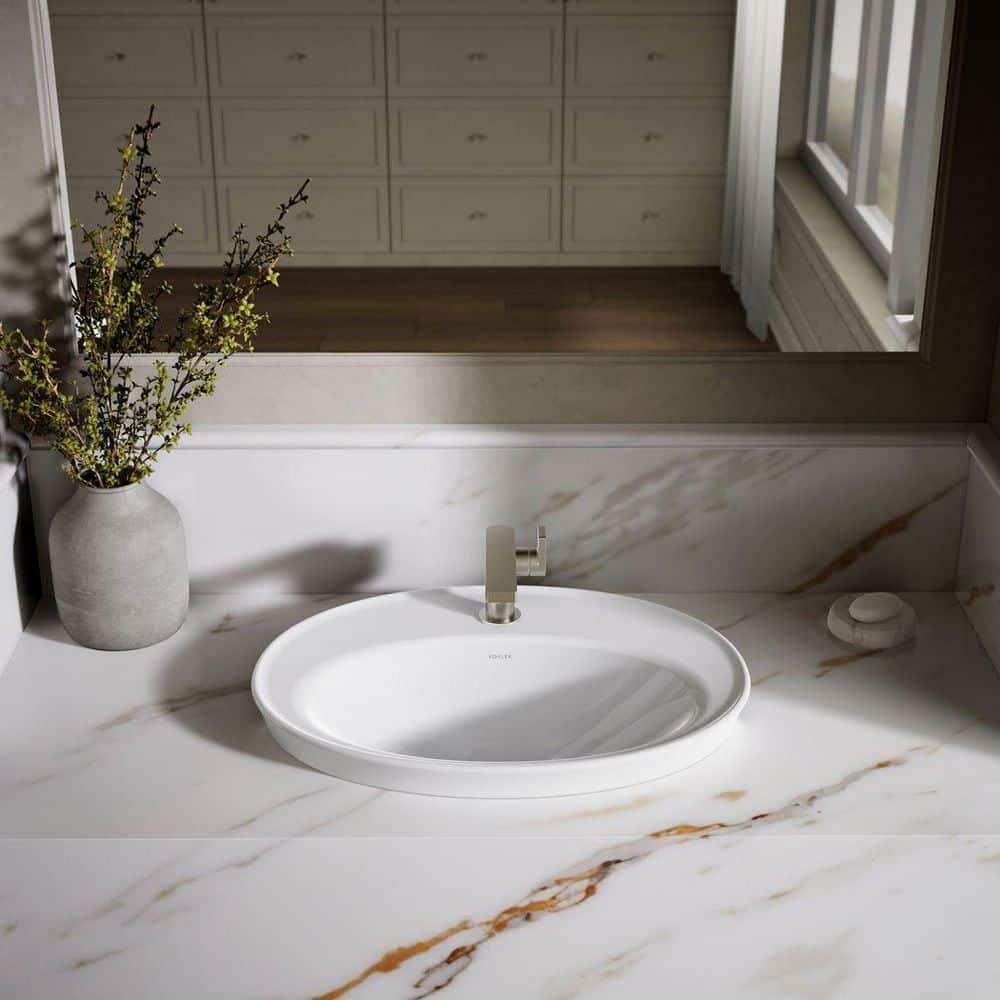 Serif® Ceramic Oval Drop-In Bathroom Sink with Overflow