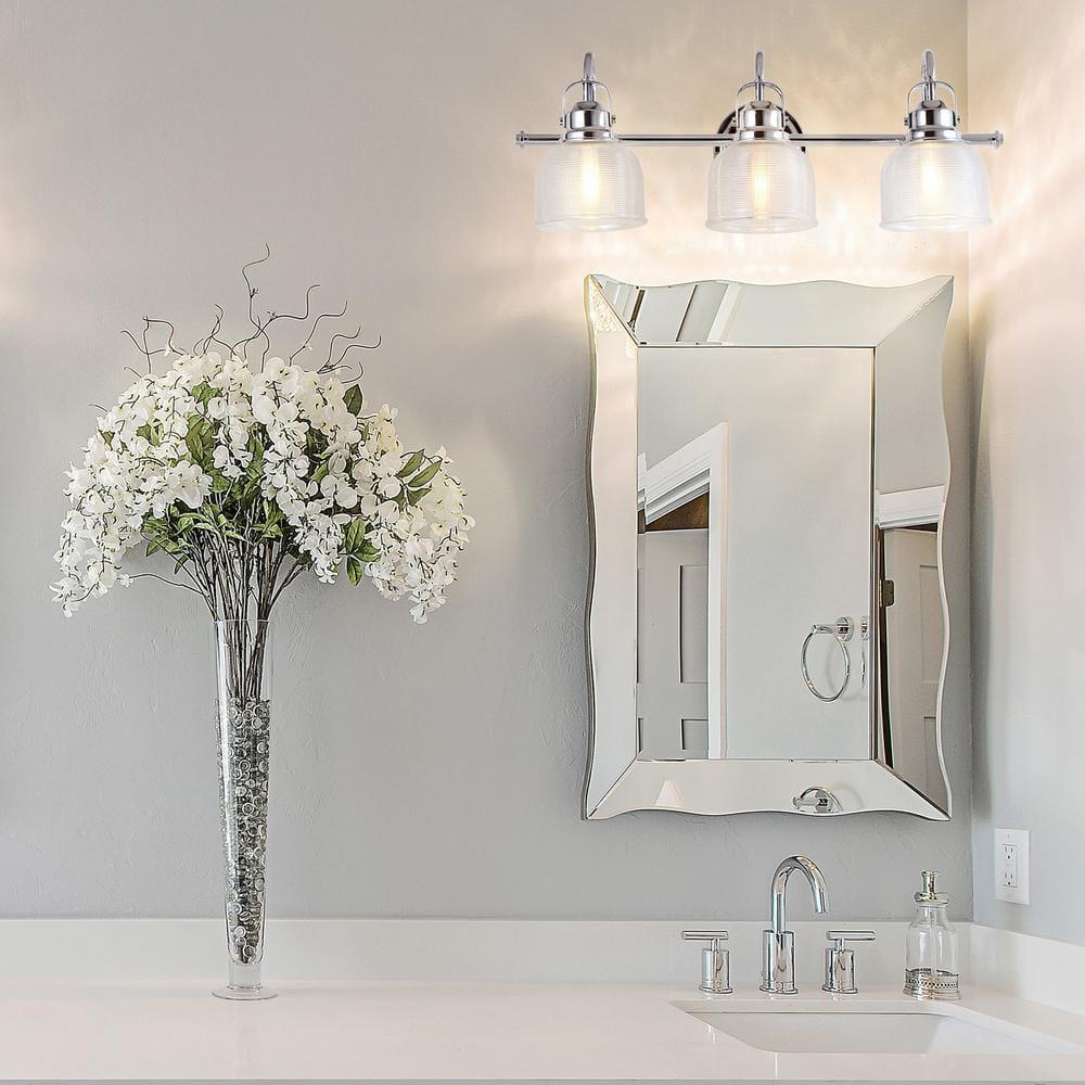 JYL7409A Virginia 25.25" 3-Light Metal/Glass LED Traditional Classic Vanity Light Modern 2700K LED 4W Bulbs Entryway Lobby Kitchen Bathroom Bedroom Living Room Hallway, Chrome