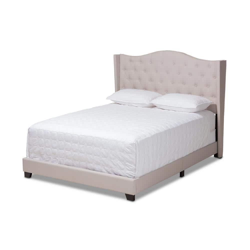Baxton Studio Queen Alesha Bed Beige: Modern Contemporary Design, Engineered Wood Frame, Curved Winged Headboard