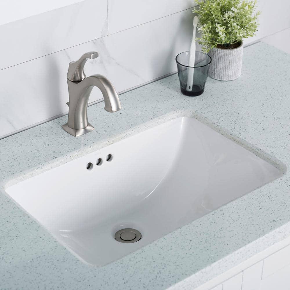Elavo White Ceramic Rectangular Undermount Bathroom Sink with Overflow