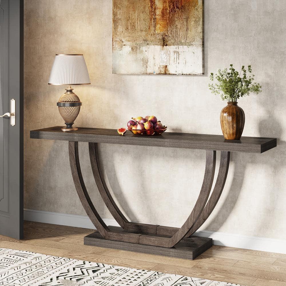 Resenkos Entryway Table, Console Sofa Table,63" Farmhouse Console Table, 2-Tier Entryway Sofa Table Gray