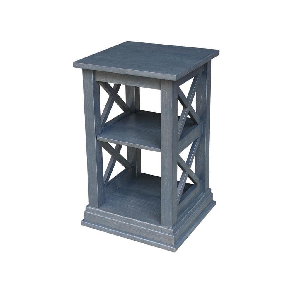 Hampton Accent Table with Shelves Heather Gray/Antique Washed - International Concepts: Solid Wood, Fixed Shelf Storage