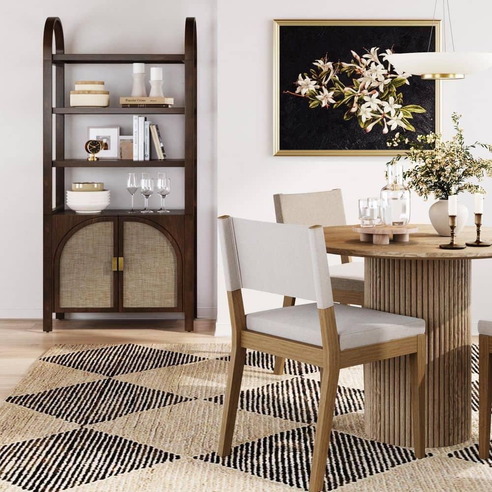 Boho 3-Shelf Bookshelf Cabinet With Rattan Doors