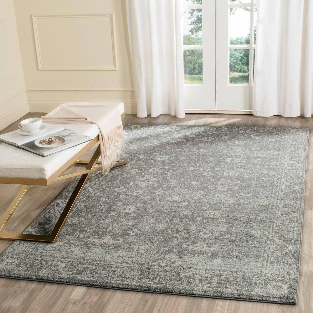 Evoke EVK270 Power Loomed Area Rug Grey / Ivory 5'-3" X 7'-6" - Safavieh.