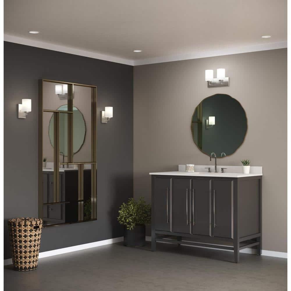 Progress Lighting Merry Collection 2-Light Brushed Nickel Etched Glass Transitional Bath Vanity Light